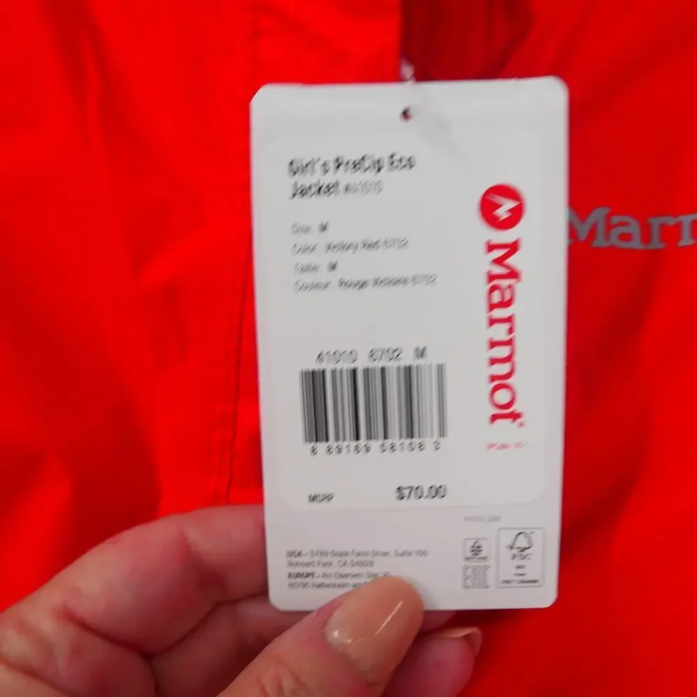 NEW Marmot Girl's Medium PreCip Eco Rain Lightweigt Jacket Victory Red
